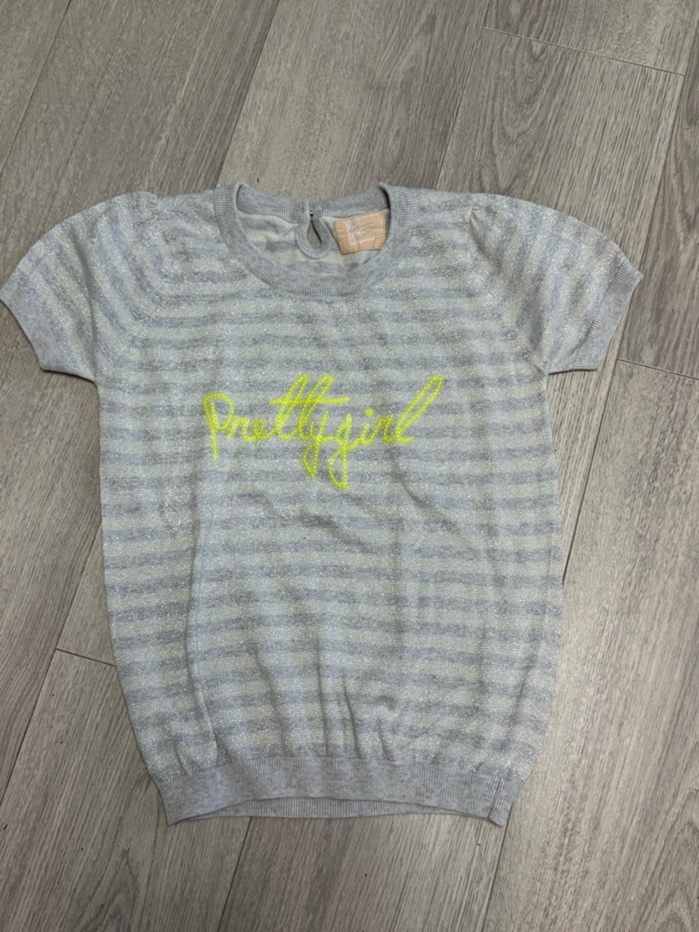 Pretty Girl Custom Metallic Stripe Sweater in Light Gray with Neon Yellow Script